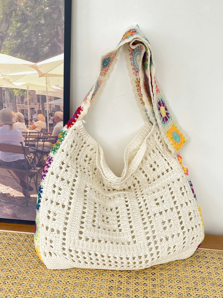 Korean Trendy Woven Bag for Women 2024 New Bohemian Summer Beach Large Capacity Shopper Purse Fashion Casual Knitted Tote Bags