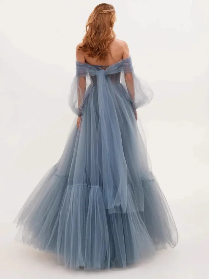 Ele Long Sve Тюлевое платье на одно плечо Роскошная юбка-миди Аосфера Китайское свадебное платье для женщин