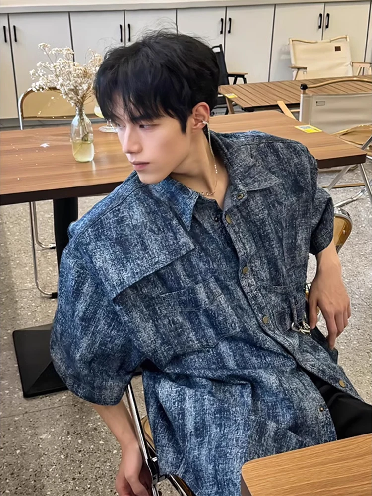 

Waed Tie-Dye adient oulder Pad irt Men's American Retro ape High-End ort Sve irt Trendy Youth Summer Polyest...