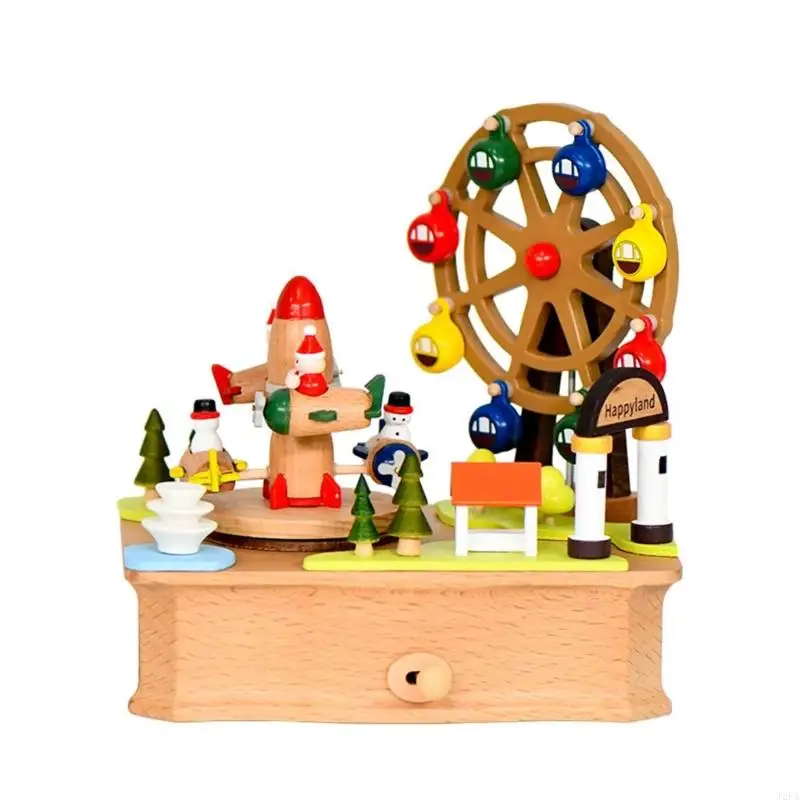 

Rotating Airplanes Ferris Wheel Music Box Wooden Decors Mechanical Ornament For Home Office Christmas Gift With Melodies