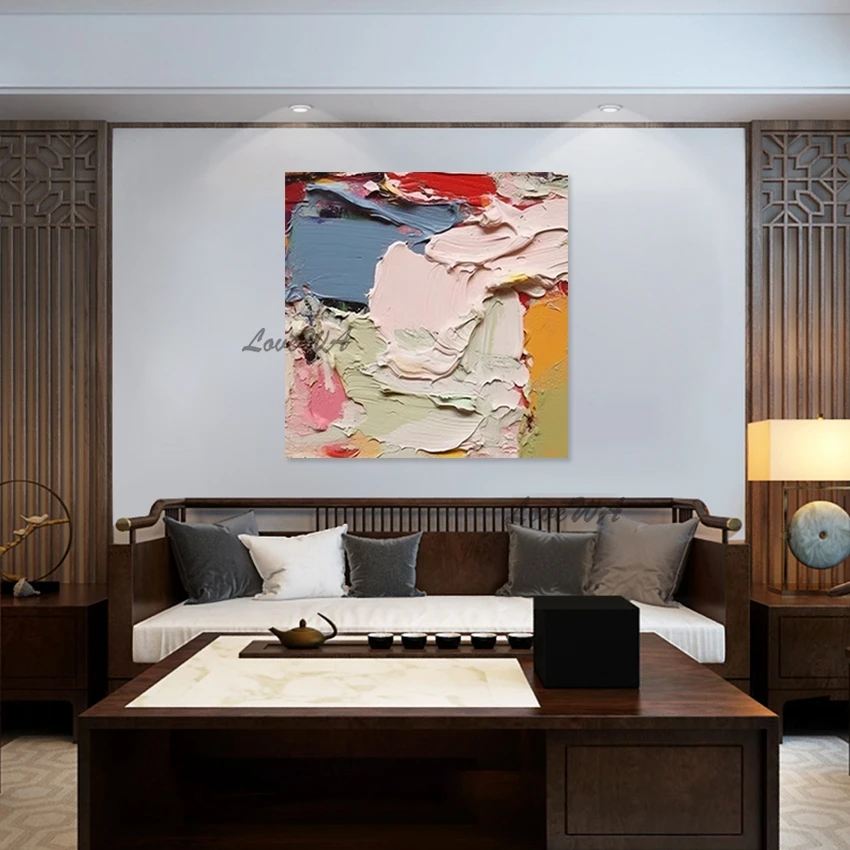 Imagen de decoración de pared de restaurante, pinturas al óleo de cuchillo, arte sobre lienzo, obra de arte abstracta moderna de oficina, textura acrílica gruesa