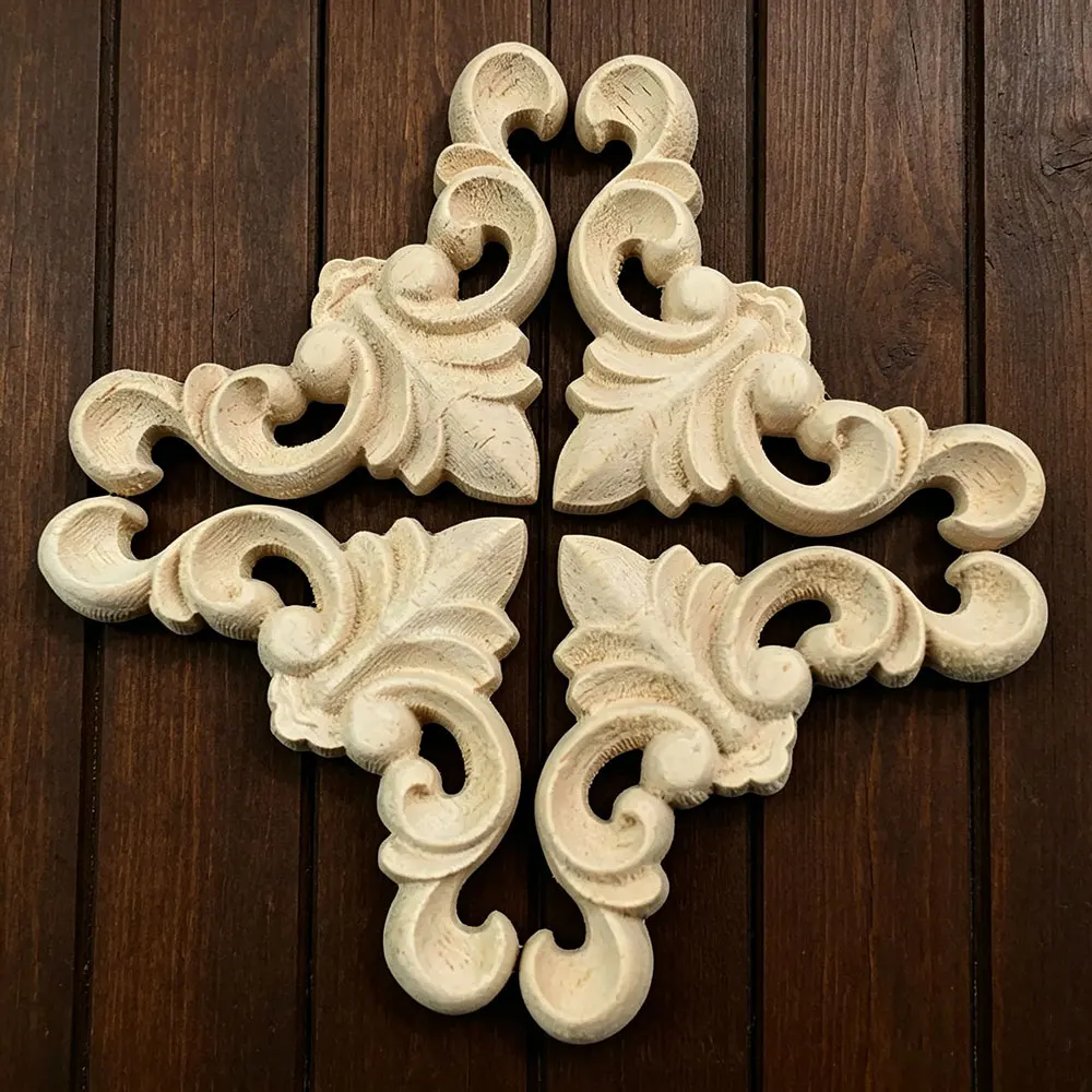 

10PCS 5cm 8cm Woodcarving Corner Decal Unpainted Wood Carved Decal Onlay Applique Frame Furniture Cabinet Door Decor Craft