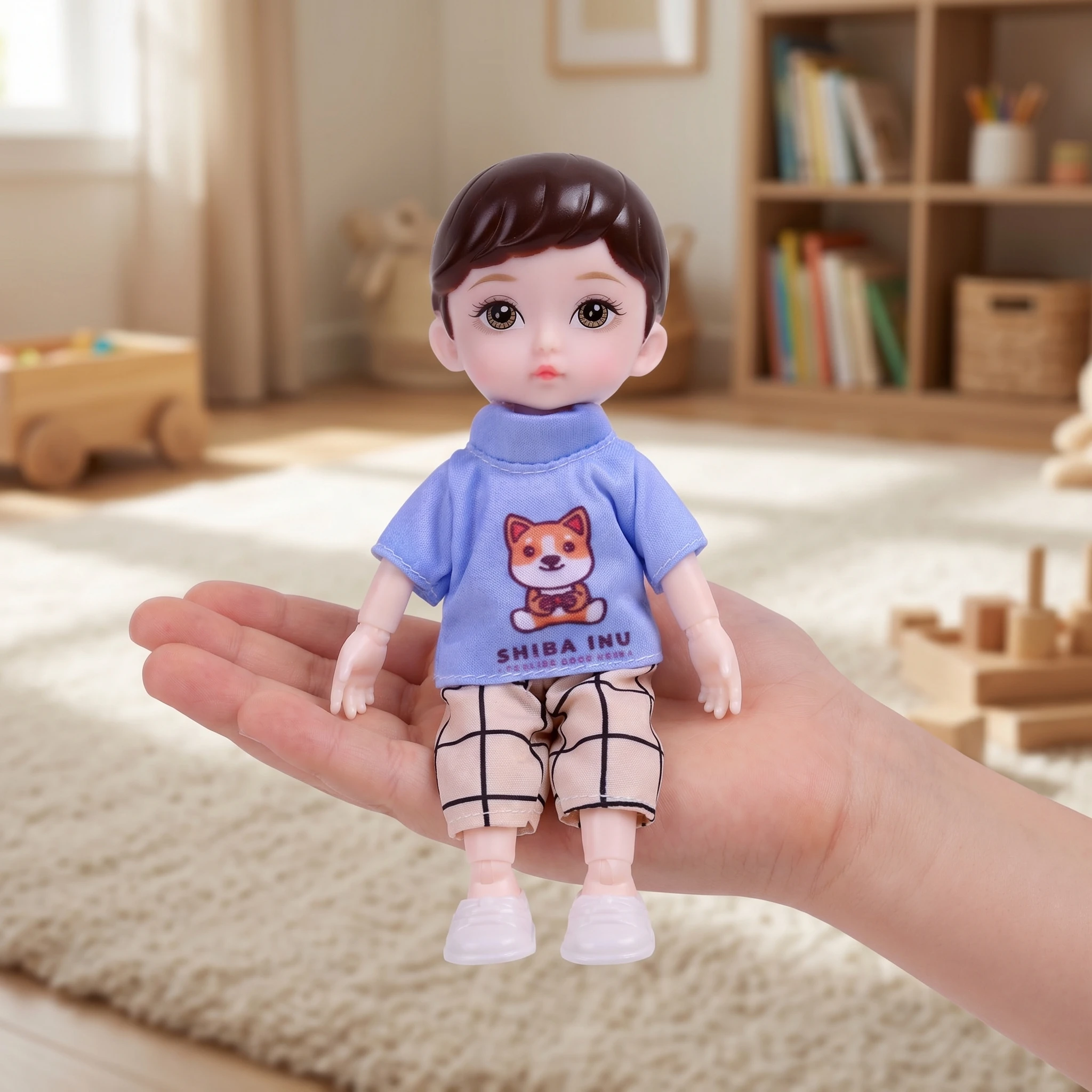 One Piece 6 Inches Cute Baby Dolls, Boy Model 13 Movable Joints Plastic Painted Eyes, For Children Girl Birthday Gift Toys