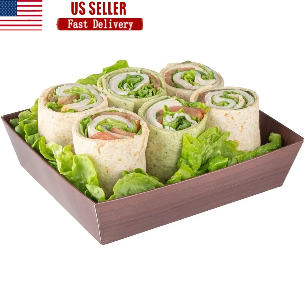 

Disposable Sushi Trays 100 Greaseproof Packaging Boxes with Lids Sold Separately Strong Wood Grain Design Takeout