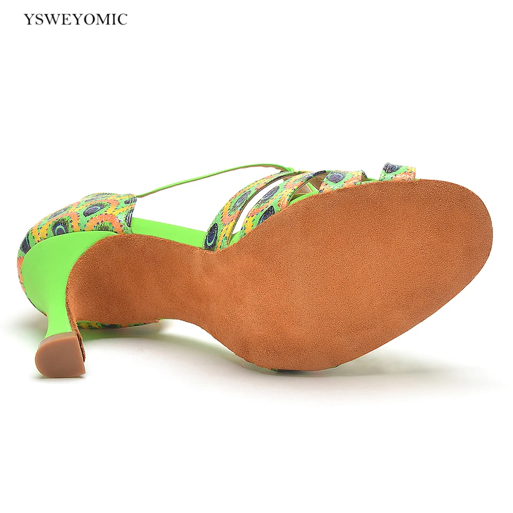 YSWEYOMIC Spring Style Green Girls and Women Latin Salsa Dance Shoes Customized indoor and Outdoor dance Shoes