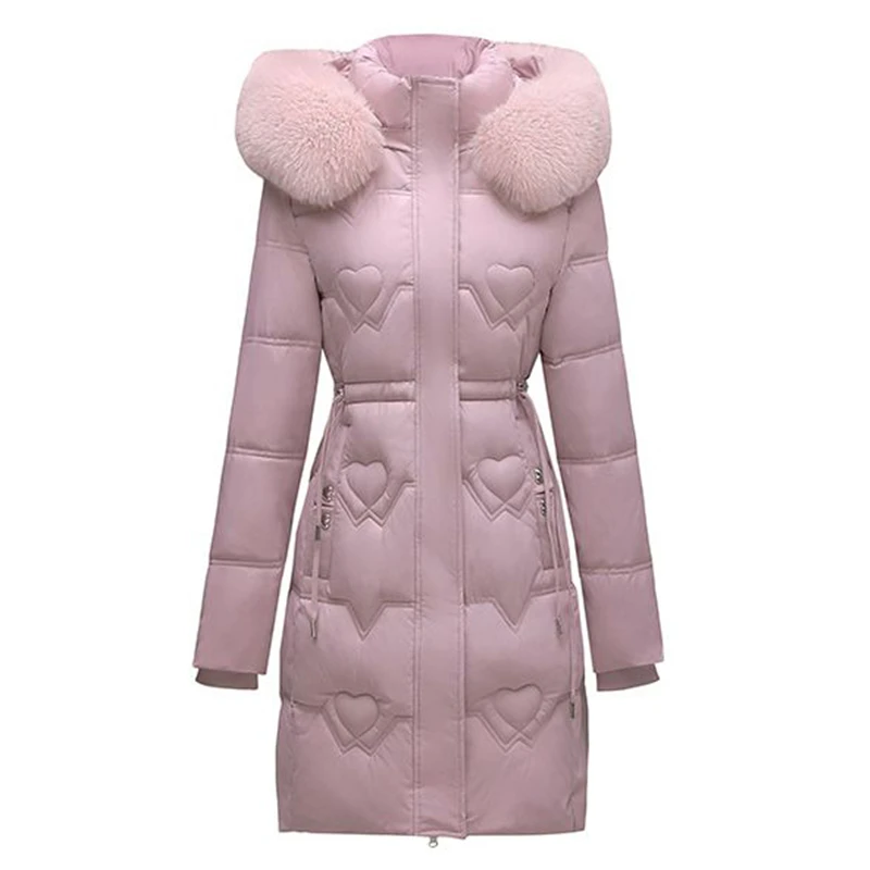 

Зимняя женская хлопковая куртка средней длины, новинка 2023, Свободное пальто с капюшоном и меховым воротником, модная однотонная верхняя одежда, парка, Женское пальто