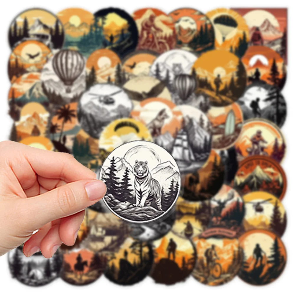 10/50Pcs Outdoor Hiking Camping Travel Stickers Vintage Forest Scenery Decals DIY Laptop Motorcycle Suitcase Waterproof Sticker