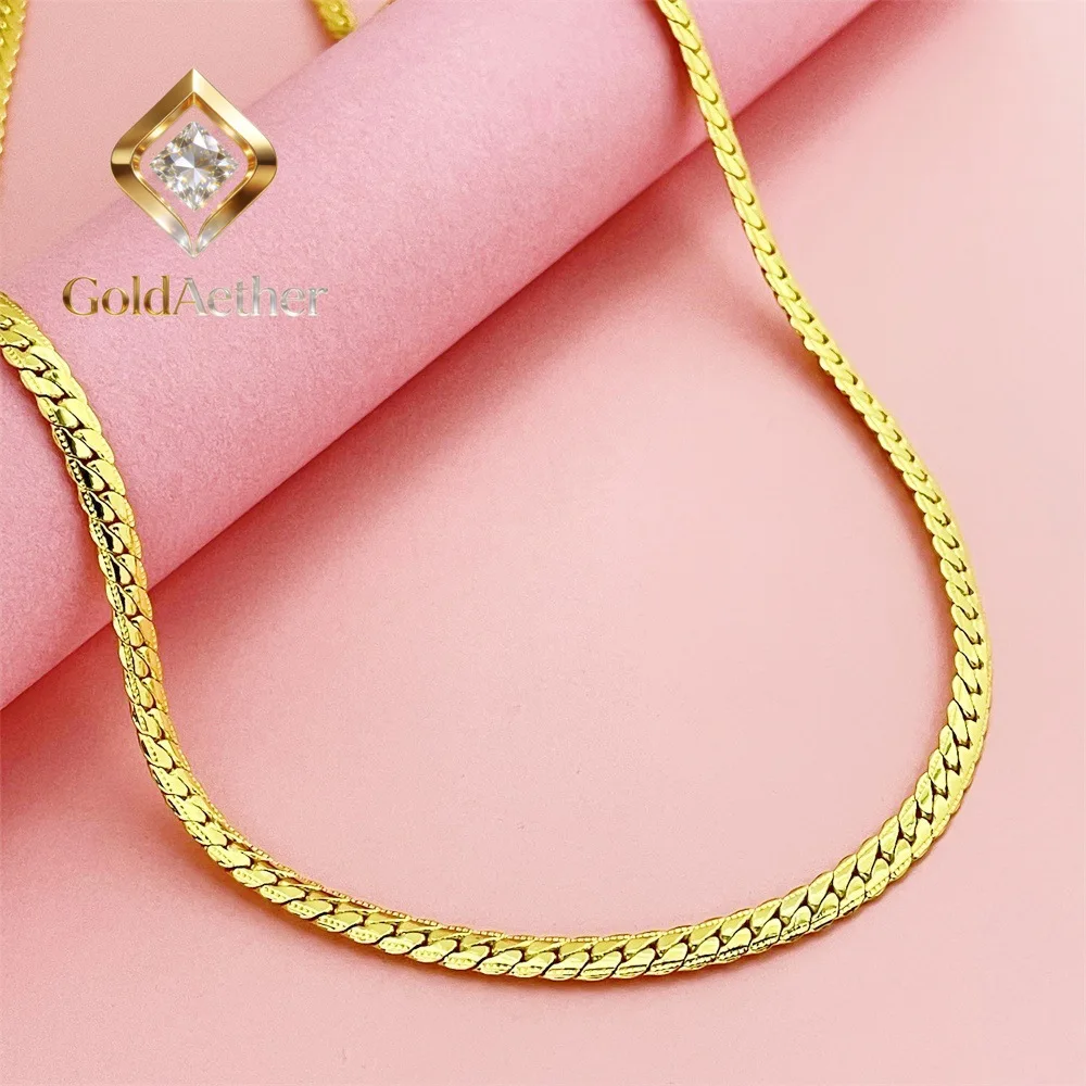

Золотое ожерелье GoldAether Luxury 24K 9999 из чистого золота, 5 мм, плоская цепочка-змейка, для мужчин и женщин, в стиле Куба.