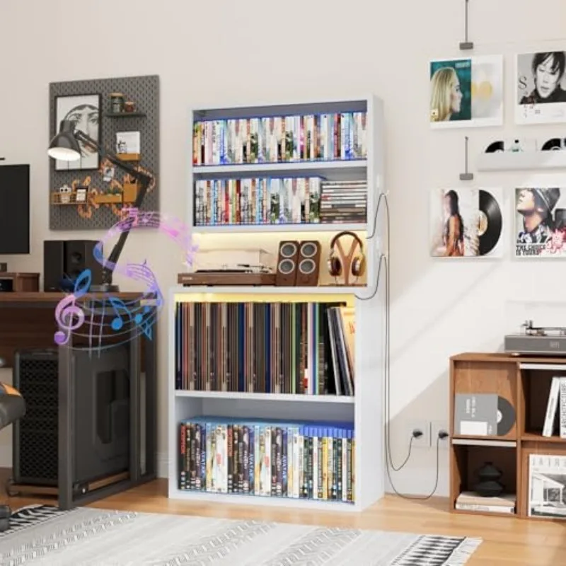CD Storage Tower,Metal 5-Tier CD Cabinet with Cable Holes (White) | Storage Cabinet for CDs,DVDs,Vinyl Records, Record
