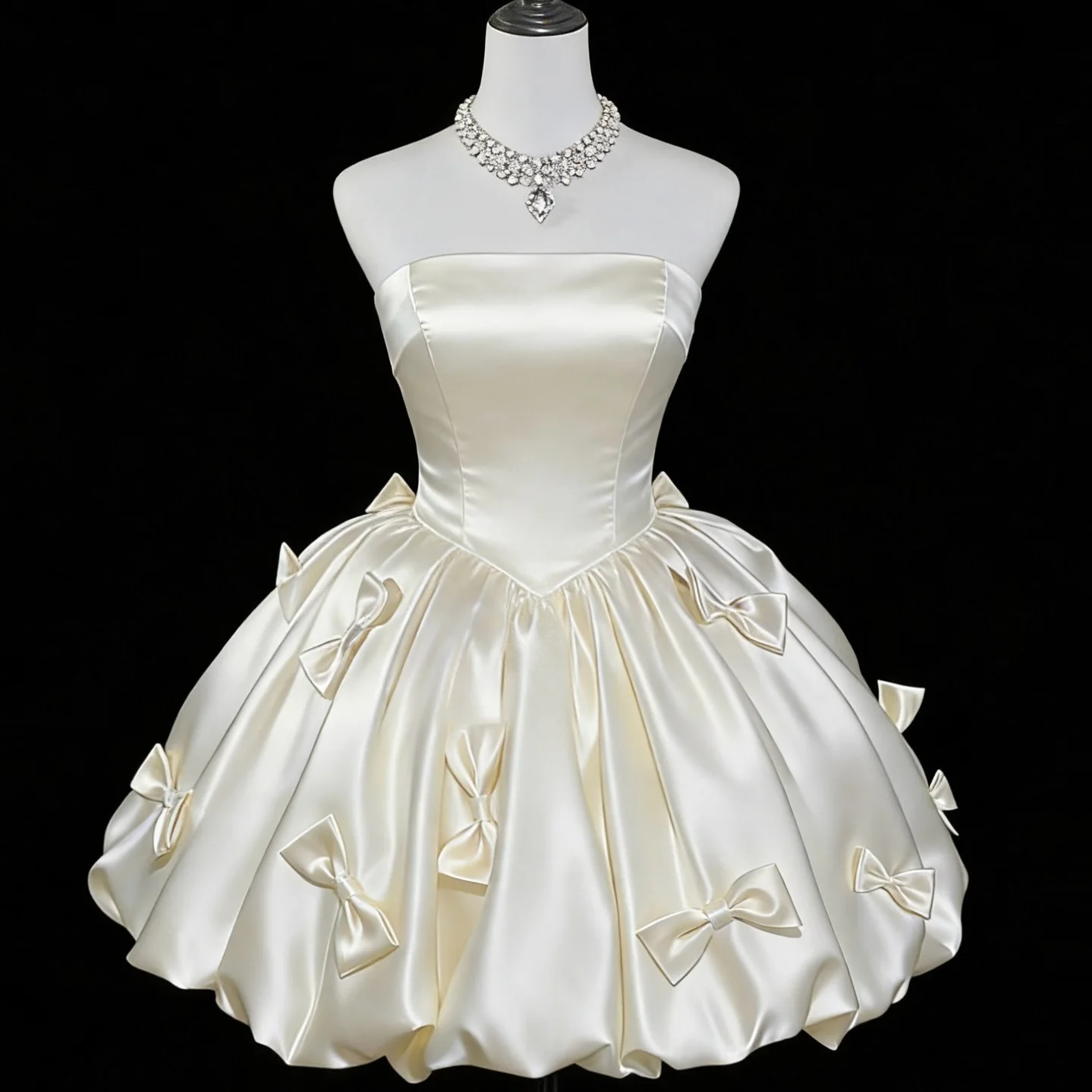 Light Champagne Short Prom Party Dress 2026 Strapless 3D Bow Pleats Satin Mini Homecoming Graduation Gowns Birthday