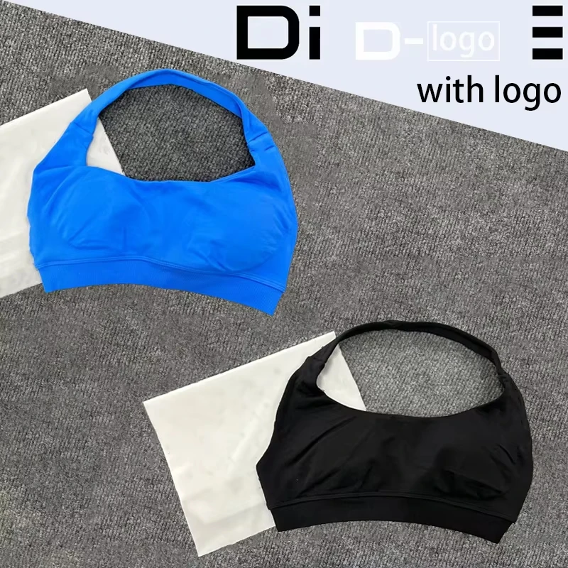 

Df-logo Impact Спортивный бюстгальтер с мягкой подкладкой и открытой спиной Бюстгальтеры для йоги Женский бесшовный бюстгальтер с лямкой на шее и логотипом Средняя поддержка Укороченный топ для спортзала