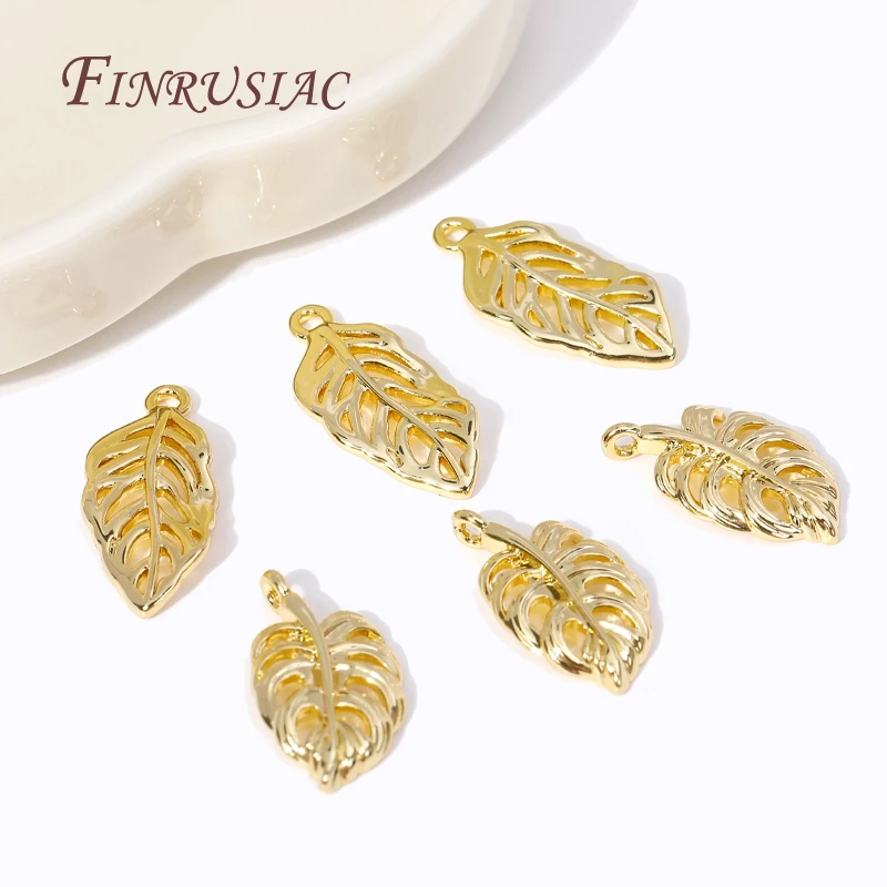 Fashion 2 Types 18K Gold Plated Metal Hollow Leaf Shape Pendants For Necklace Making,Handmade DIY Charms Jewelry Findings