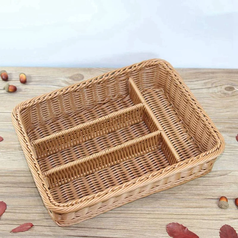 2X Rattan Cutlery Basket Cutlery Basket Storage Cutlery Chopstick Basket Rattan Desktop Drawer