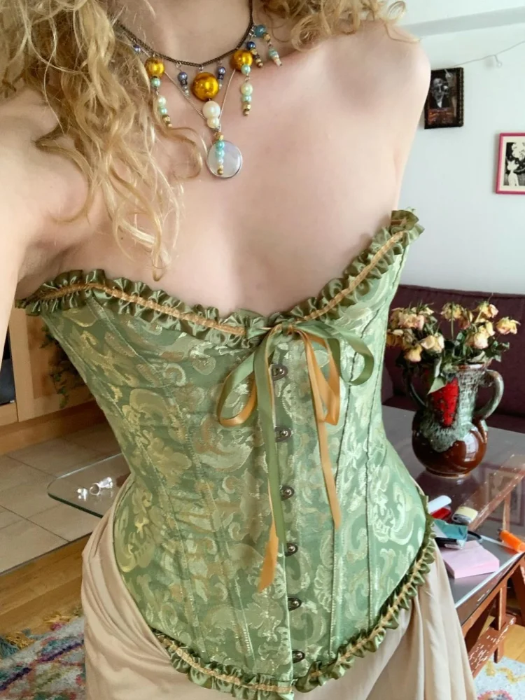 

Strap Lace Strapless Shapewear Top Vest Fishbone Shaping Women Corset Waistcoat Retro Slim Fit Waist Cinching Tank Blouse Summer