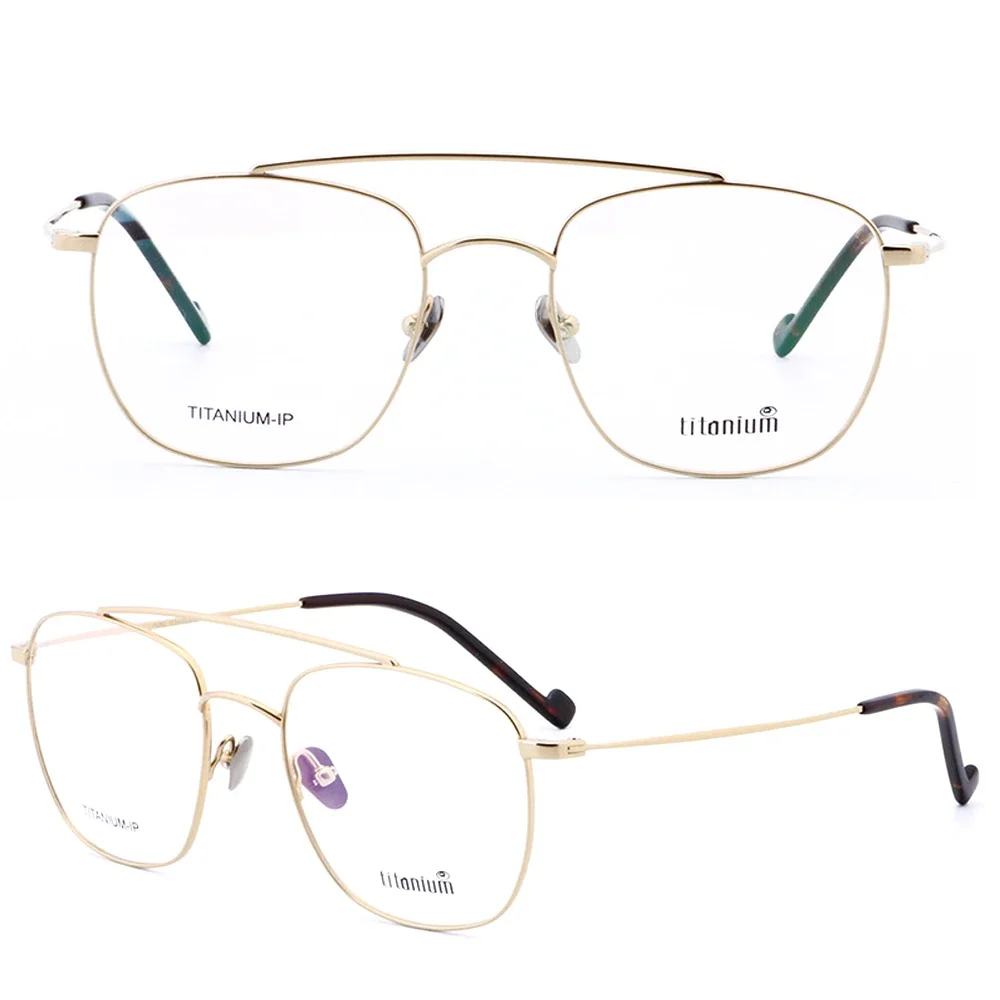 

Men Pure Titanium Eyeglasses Frames Square Optical Glasses Frames Double Bridge Eyewear Prescription Gold Spectacles Light