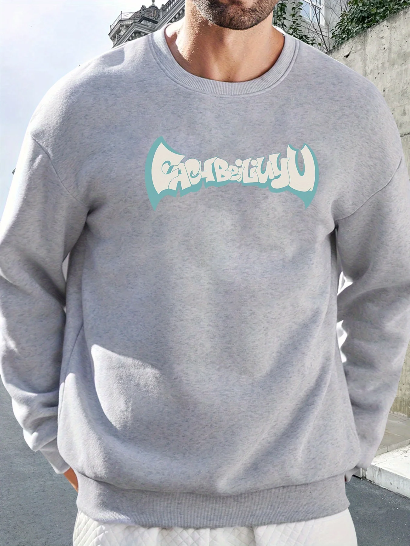 سويت شيرت كاجوال برقبة دائرية للرجال مع طباعة "Gac-Belguy"، بلوفر فضفاض بأكمام طويلة لفصل الربيع