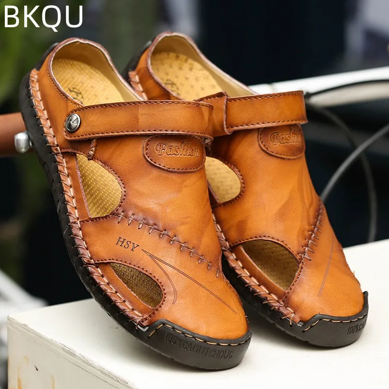 Sandalias de cuero para hombre, Calzado cómodo de masaje, informal, antideslizante, transpirable, resistente al agua y al desgaste, talla grande,