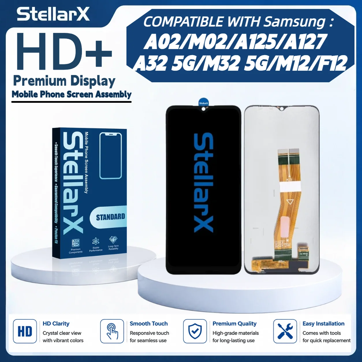 StellarX HD+ Display Screen Replacement for Samsung A02 A125 A127 A32 5G M02 M32 5G M12 F12 LCD Assembly Without Frame