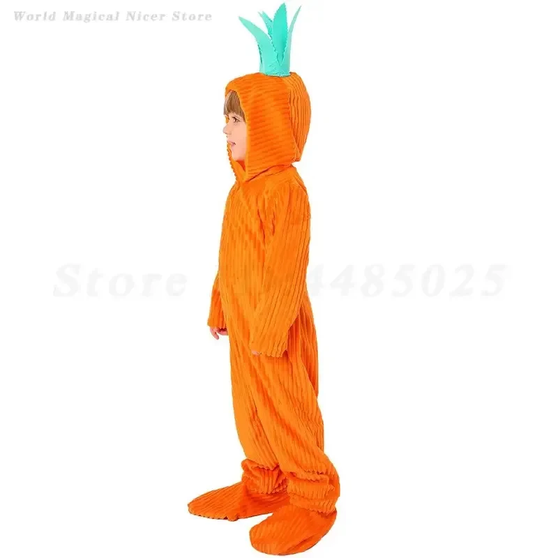 e,4;v'6\k/Funny Fruit Carrot Costume Children's Orange Jumpsuit Sleepwear Halloween Kid Carnival Party Vegetable Role 5;g'8.n/3\ view 6