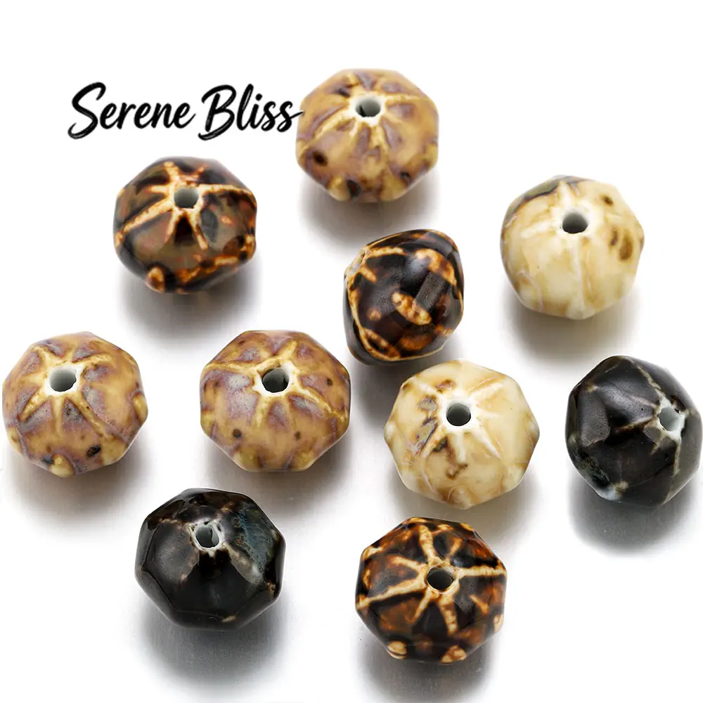 10pcs Ball Spot Ceramic Loose Beads Round Porcelain Beading for Jewelry Making DIY Charm Bracelet Necklace Accessories Wholesale