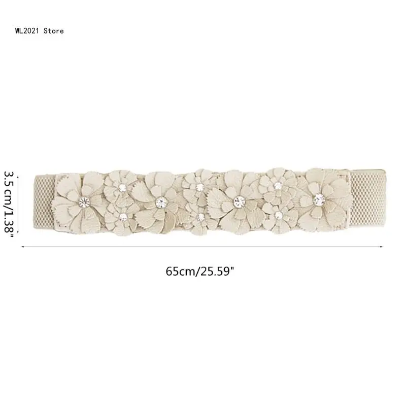 Delicate PU Flower Waist Belt Women Elastic Belt Stretchy Flower Belt Wide Waistband for Woman Shirt Blouses Coat Decor