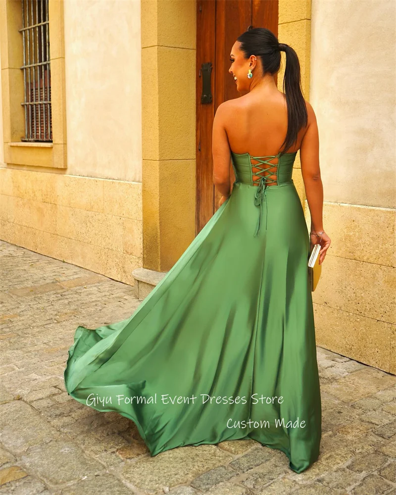 Giyu Simple Green A Line Evening Dresses Arabic Women Sweetheart Boning Floor Length Prom Dress Formal Party Occasion Gowns