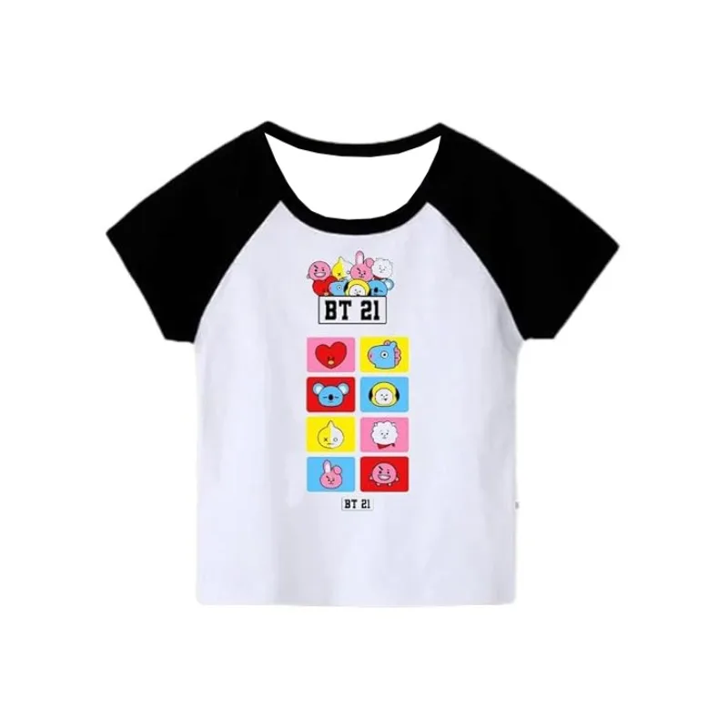 

2026 Unisex Cute Yellow BT21 All Members Block Print T-Shirt Breathable Casual Streetwear Short Sleeve Tee for Kpop Fans Gift