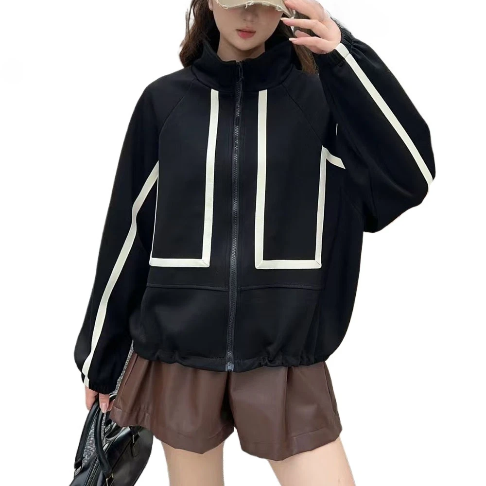

Women's Loose Fit Baseball Jacket color Block Striped Short Coat Spring Autumn Slim Fashion Top