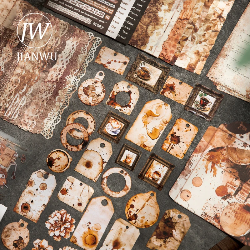 

JIANWU Praise of Time Series, винтажный кофейный кружевной цветок, полый пейзаж, коллаж, материал для скрапбукинга, креативный журнал, канцелярские принадлежности