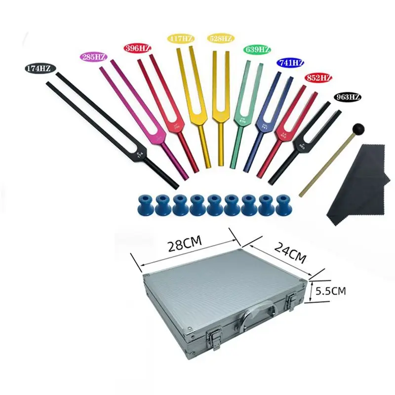 

Fashion~9Pcs Colorful Aluminum Alloy Tuning Fork Set, Tuning Fork for Therapy, Sound Therapy, with Aluminum Case Black Base
