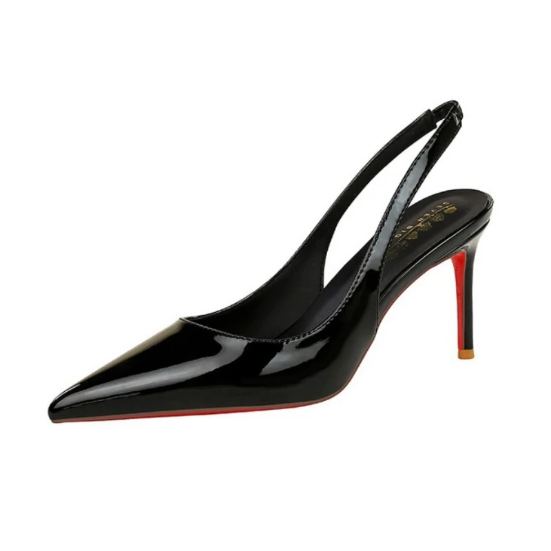 New European and American Pointed High Heels, Patent Leather Rear Thin Heels, Fashionable and Simple Red-soled Women's Shoes view 3