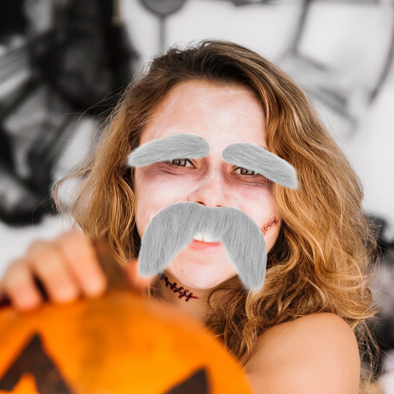 

5Sets Grey Fake Mustache and Eyebrows Set Self Adhesive Facial Hair for Cosplay Costume Masquerade Party Props Realistic