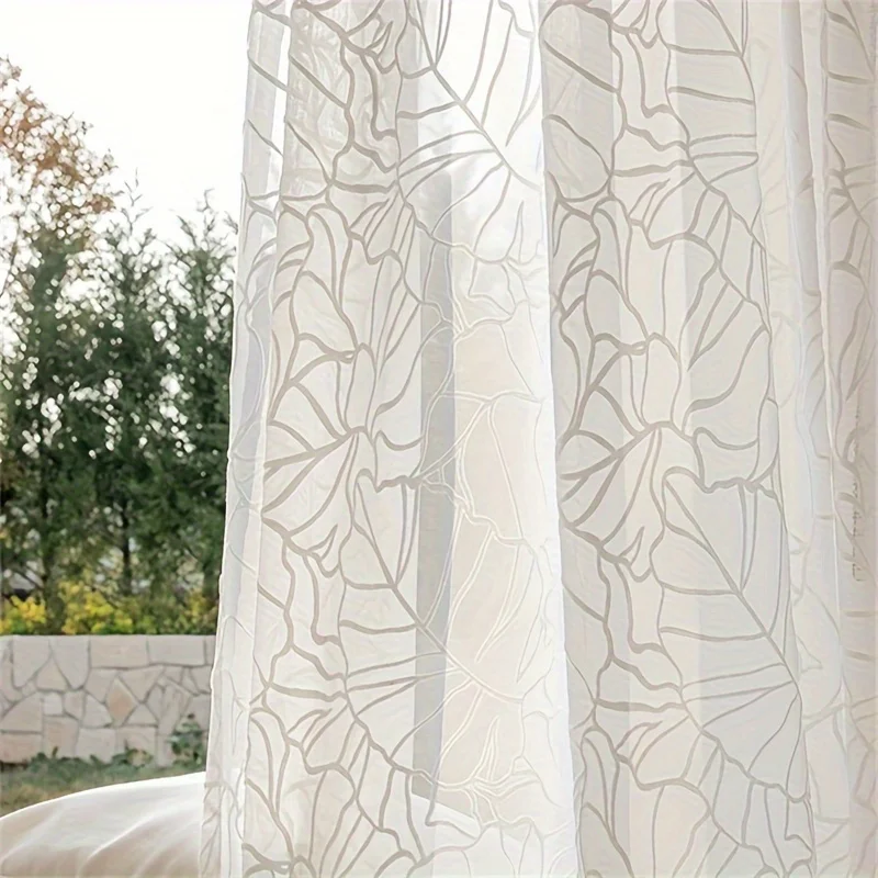 Hochwertiger Französischer Vintage Geprägter Fenstervorhang, Halbtransparenter Lochmuster-Stoff, 100% Polyester, Knitterresistent, Heimdekoration