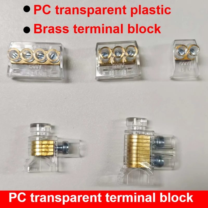 

50 шт., клеммная колодка для ПК, прозрачная чистая медь, закрытая, легкая клемма, двойные порты, обжимной колпачок, 1/2 позиции, разъем