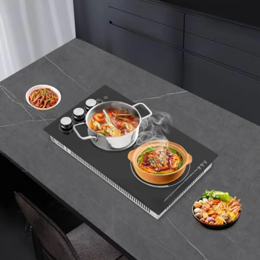 2-Burner Electric Ceramic Cooktop 110V with Adjustable Power Settings LED Display and Child Safety Lock for Kitchen Hotel Resta