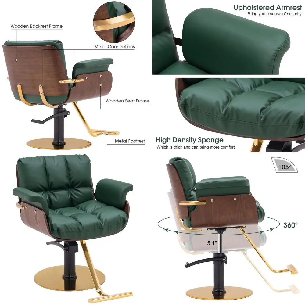 

Зеленое изогнутое деревянное гидравлическое парикмахерское кресло для стрижки волос и оборудования для укладки красоты 3071