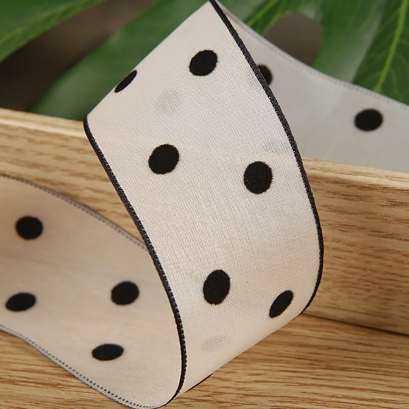20 Yards 25MM 40MM Snow Yarn Dots Heart Hutterfly Flowers Ribbon Black White BeigeHair Bows DIY Crafts Handmade Accessories