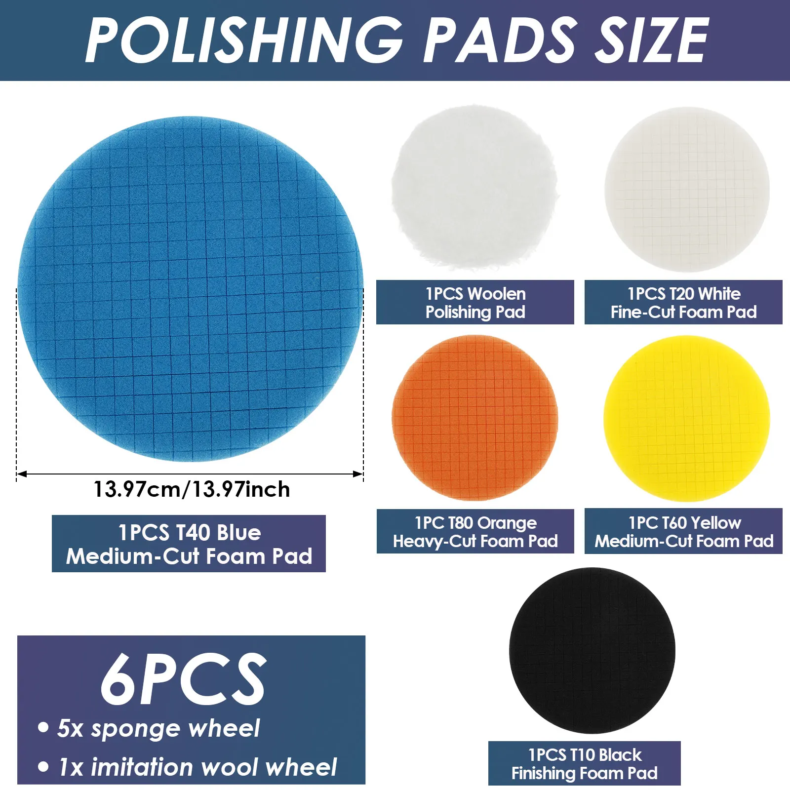 6Pcs Buffing Polishing Pad Set 5.5 Inch Reusable Round Sponge Buffing Pad Washable Imitation Wool Polishing Wheel for Waxing