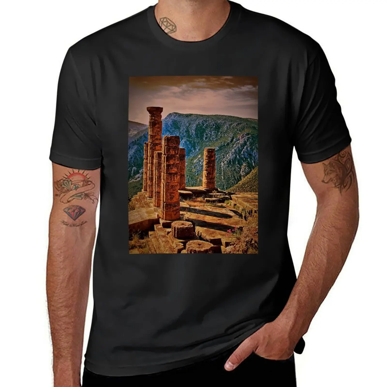 Greece. Delphi. The Ruins of Temple of Apollo. T-Shirt aesthetic clothes heavyweights tees boys whites Men's cotton t-shirt