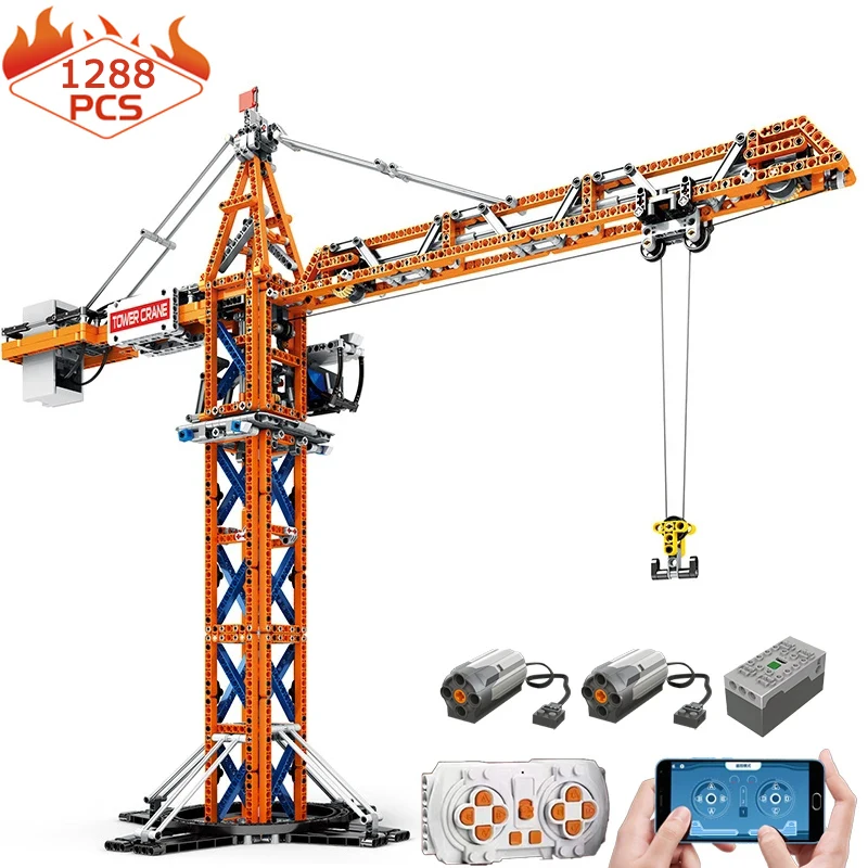 

City Tower Crane Building Blocks APP Remote Control Hanging Tower Derrick Bricks Modular Model Toys For Kid Birthday Gift MOC