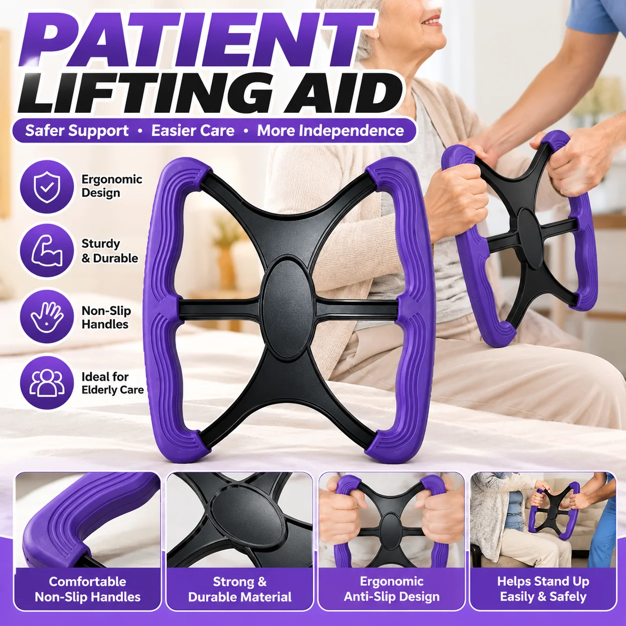 Hands-Free Elderly Patient Lifting Aid Transfer Assist Tool for Caregivers Home Nursing Use