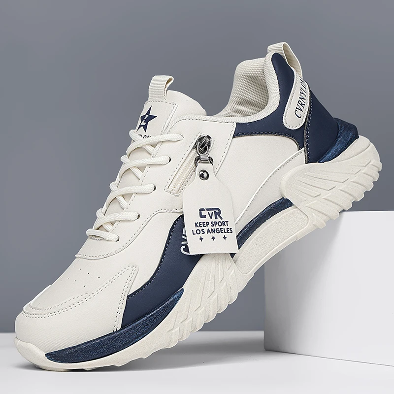 Men Autumn Casual Sneakers Synthetic Leather Non‑Slip Thick Sole Fashion Sports Shoes Side Zipper Daily Walking Footwear 39‑44