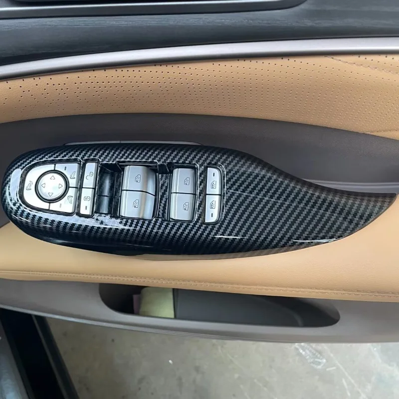 

For DENZA D9 DM-i EV Accessories 2023 2024 2025 Right-Hand Drive Car Inner Door Armrest Window Lift Button Cover ABS Carbon Trim