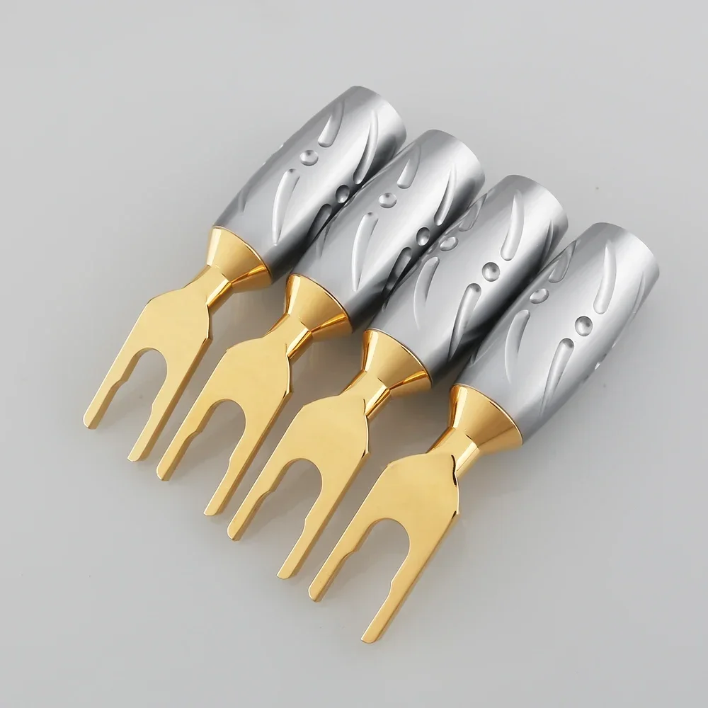 Viborg VS701G/R High Performance Pure Red Copper Spade Plug Rhodium/Gold Plated Y Spade Fork Screw Locking Connector