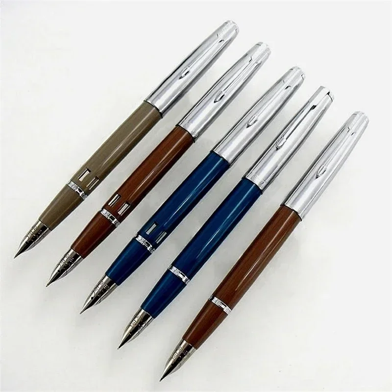 Wingsung 601A أقلام حبر نافورة فراغ ملء الحبر نافذة برميل تصميم السلس الكتابة القرطاسية أزرق رمادي بني أحمر