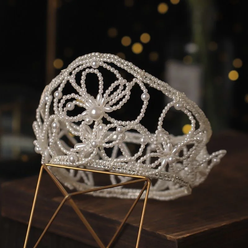 1Pc Elegant Song-style flower crown with 3D flowers and pearls, ethereal ancient hair accessory for Hanfu and cosplay 5