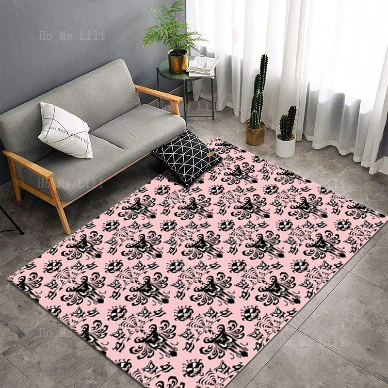 Halloween Skull Pink Haunted House Scary Eyes Unknown Creature Non Slip Flannel Carpet For Home Decoration