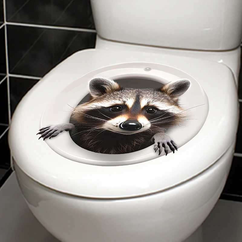 Creative Little raccoon Toilet Sticker Bathroom Toilet Cover Wall Stickers Animal Wc Funny For Home BathRoom Decoration S363