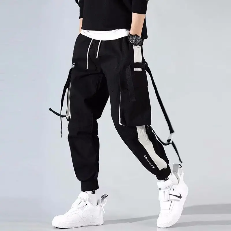 Calças masculinas japonesas e coreanas com estilo cargo, calças masculinas de corrida Hip Hop Sweatpant, moda Harajuku, roupas de streetwear, jogger