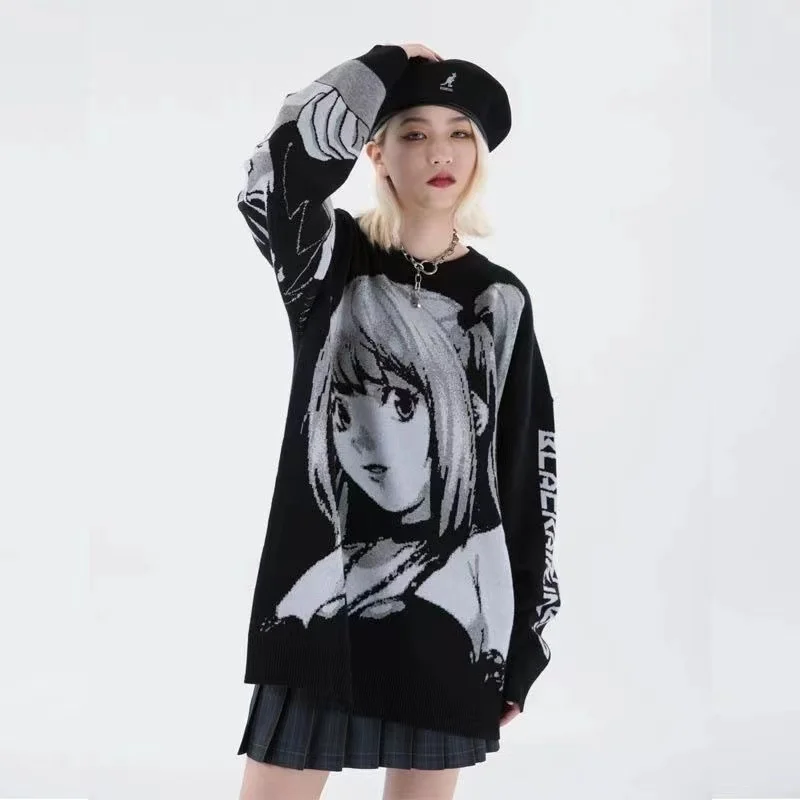 Y2K kobiety hiphopowy sweter w stylu Harajuku Vintage styl japoński dziewczyna Anime dzianiny miękkie swetry swetry ubrania damskie